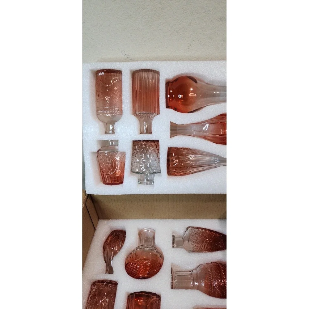 CUCUMI Small Bud Vases for Flowers Set of 14, Mini Clear Red Glass Vases Bulk